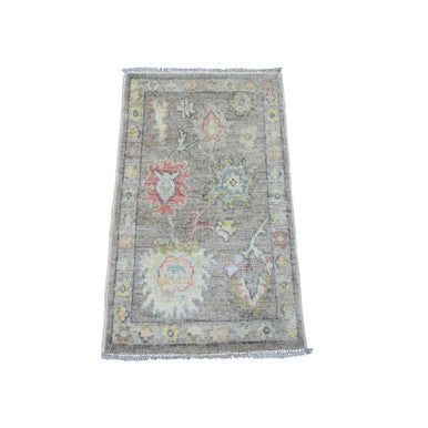 Oushak And Peshawar Wool Hand Knotted Rug Grey 1.11x3.2 -O020326