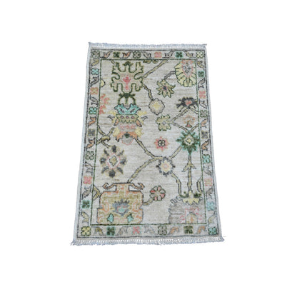 Oushak And Peshawar Wool Hand Knotted Rug Ivory 1.11x3.0 -O020328