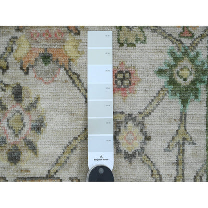 Oushak And Peshawar Wool Hand Knotted Rug Ivory 1.11x3.0 -O020328