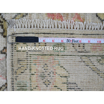 Oushak And Peshawar Wool Hand Knotted Rug Ivory 1.11x3.0 -O020328