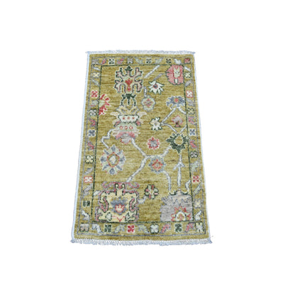 Oushak And Peshawar Wool Hand Knotted Rug Yellow 1.11x3.1 -O020329
