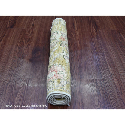 Oushak And Peshawar Wool Hand Knotted Rug Yellow 1.11x3.1 -O020329