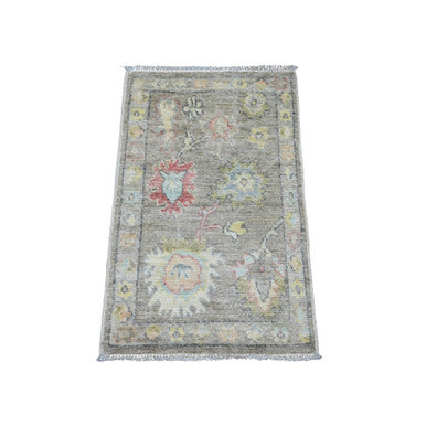 Oushak And Peshawar Wool Hand Knotted Rug Brown 1.11x3.2 -O020331