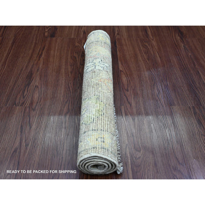 Oushak And Peshawar Wool Hand Knotted Rug Brown 1.11x3.2 -O020331