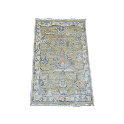 Oushak And Peshawar Wool Hand Knotted Rug Green 2.0x3.2 -O020332