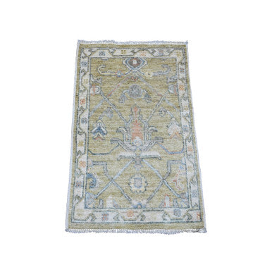 Oushak And Peshawar Wool Hand Knotted Rug Green 2.0x3.2 -O020332