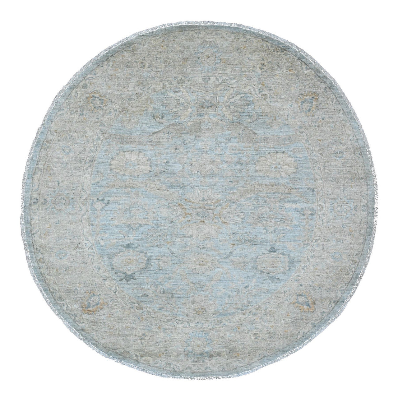 Oushak And Peshawar Wool Hand Knotted Rug Blue 5.11x6.3 -O020341