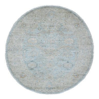 Oushak And Peshawar Wool Hand Knotted Rug Blue 5.11x6.3 -O020341