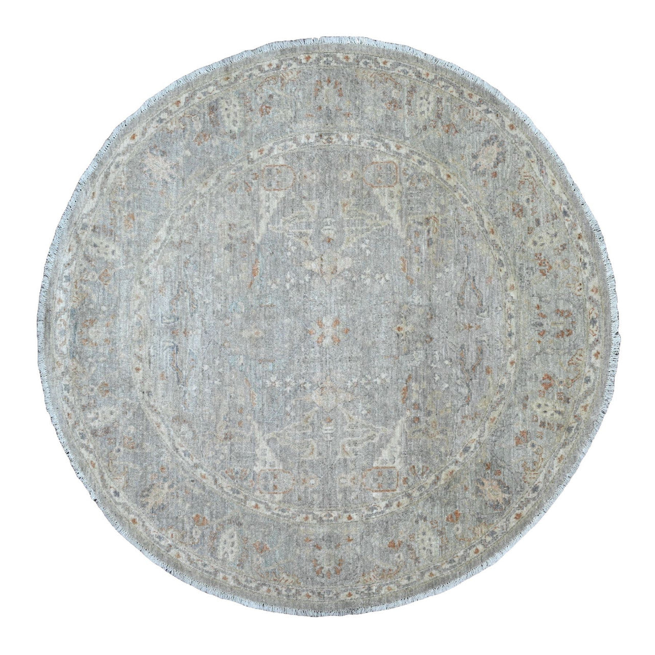 Oushak And Peshawar Wool Hand Knotted Rug Blue 5.10x6.0 -O020342