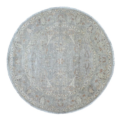Oushak And Peshawar Wool Hand Knotted Rug Blue 5.10x6.0 -O020342