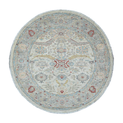 Oushak And Peshawar Wool Hand Knotted Rug Ivory 5.10x5.11 -O020343