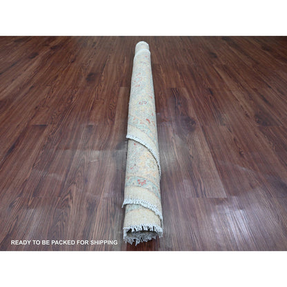 Oushak And Peshawar Wool Hand Knotted Rug Ivory 5.10x5.11 -O020343