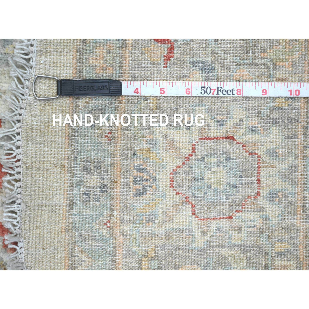 Oushak And Peshawar Wool Hand Knotted Rug Ivory 5.10x5.11 -O020343