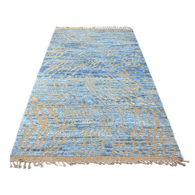 Tribal & Geometric Wool Hand Knotted Rug Blue 5.1x8.2 -O020344