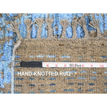 Tribal & Geometric Wool Hand Knotted Rug Blue 5.1x8.2 -O020344
