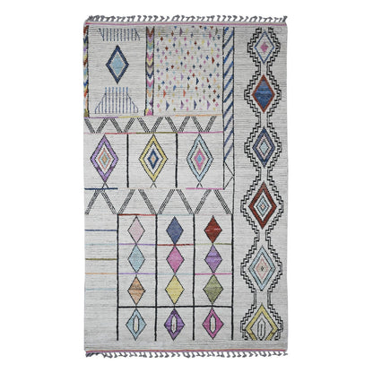 Tribal & Geometric Wool Hand Knotted Rug Ivory 5.5x8.11 -O020347