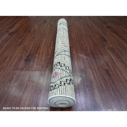 Tribal & Geometric Wool Hand Knotted Rug Ivory 5.5x8.11 -O020347
