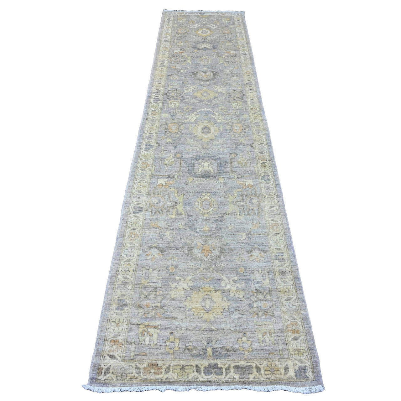 Oushak And Peshawar Wool Hand Knotted Rug Grey 2.7x11.8 -O020351