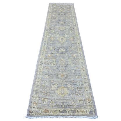 Oushak And Peshawar Wool Hand Knotted Rug Grey 2.7x11.8 -O020351