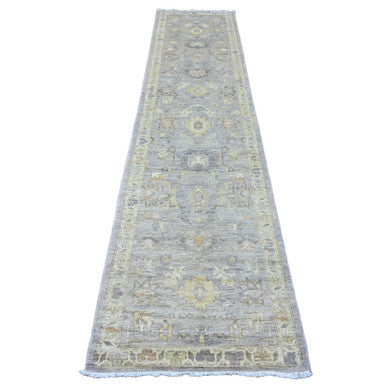 Oushak And Peshawar Wool Hand Knotted Rug Grey 2.7x11.8 -O020351