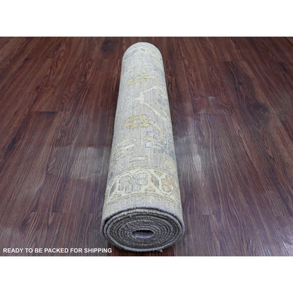 Oushak And Peshawar Wool Hand Knotted Rug Grey 2.7x11.8 -O020351