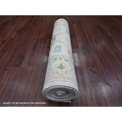 Oushak And Peshawar Wool Hand Knotted Rug Ivory 2.9x16.0 -O020356