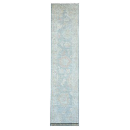 Oushak And Peshawar Wool Hand Knotted Rug Blue 2.11x15.6 -O020358
