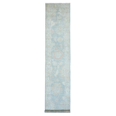 Oushak And Peshawar Wool Hand Knotted Rug Blue 2.11x15.6 -O020358