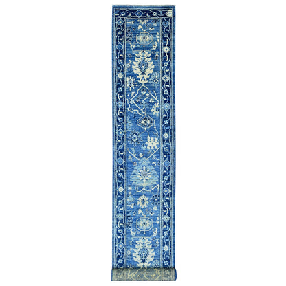 Oushak And Peshawar Wool Hand Knotted Rug Blue 2.9x19.8 -O020359