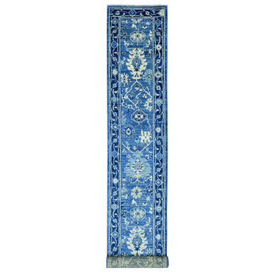 Oushak And Peshawar Wool Hand Knotted Rug Blue 2.9x19.8 -O020359