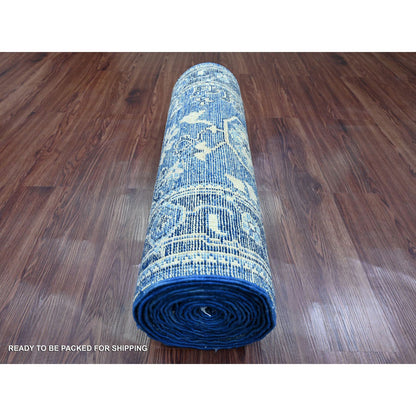 Oushak And Peshawar Wool Hand Knotted Rug Blue 2.9x19.8 -O020359