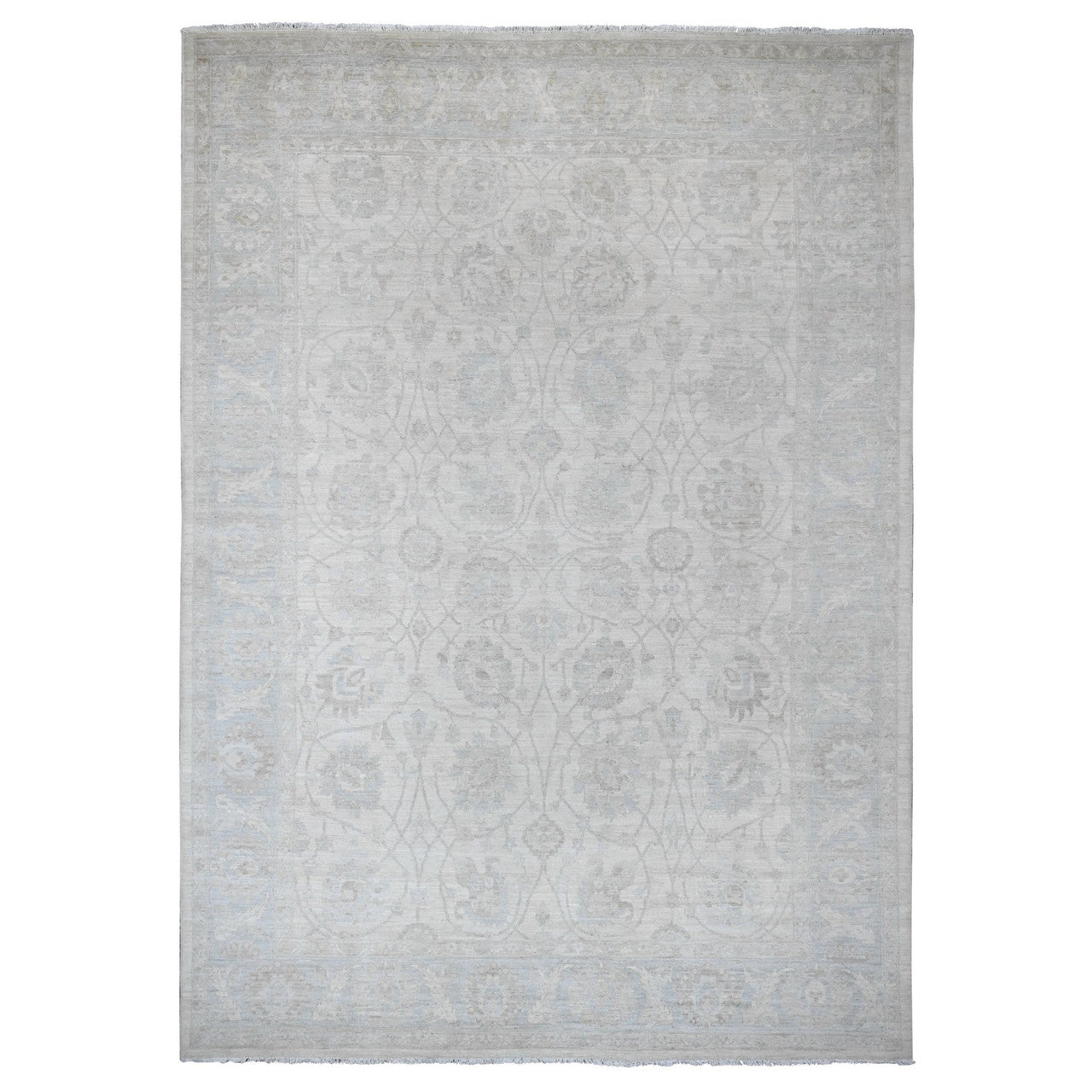 Oushak And Peshawar Wool Hand Knotted Rug Ivory 9.10x13.6 -O020363