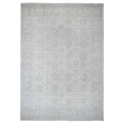 Oushak And Peshawar Wool Hand Knotted Rug Ivory 9.10x13.6 -O020363