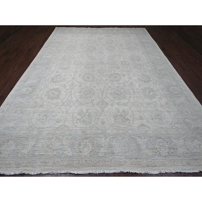 Oushak And Peshawar Wool Hand Knotted Rug Ivory 9.10x13.6 -O020363