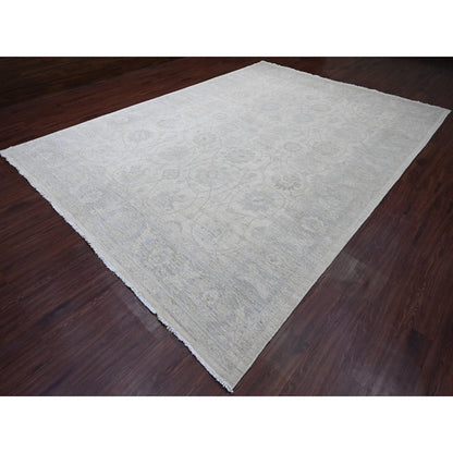 Oushak And Peshawar Wool Hand Knotted Rug Ivory 9.10x13.6 -O020363