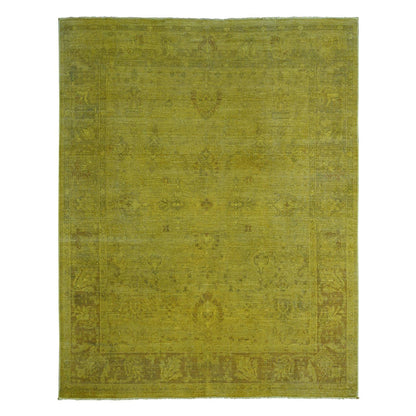 Overdyed & Vintage Wool Hand Knotted Rug Yellow 7.7x9.7 -O020369