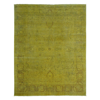 Overdyed & Vintage Wool Hand Knotted Rug Yellow 7.7x9.7 -O020369