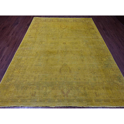 Overdyed & Vintage Wool Hand Knotted Rug Yellow 7.7x9.7 -O020369