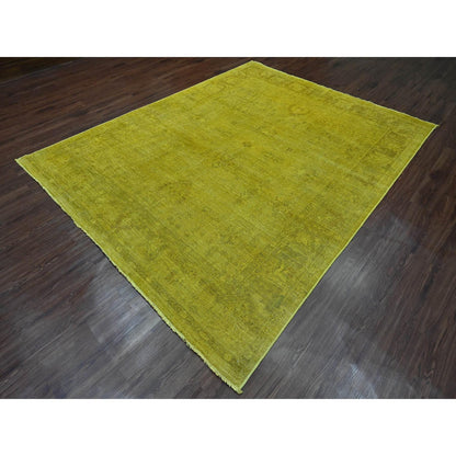 Overdyed & Vintage Wool Hand Knotted Rug Yellow 7.7x9.7 -O020369