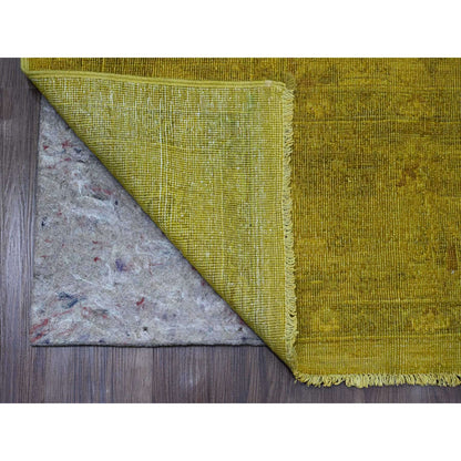 Overdyed & Vintage Wool Hand Knotted Rug Yellow 7.7x9.7 -O020369
