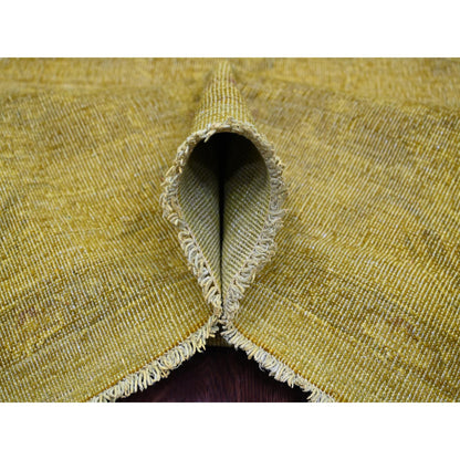 Overdyed & Vintage Wool Hand Knotted Rug Yellow 7.7x9.7 -O020369