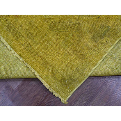 Overdyed & Vintage Wool Hand Knotted Rug Yellow 7.7x9.7 -O020369