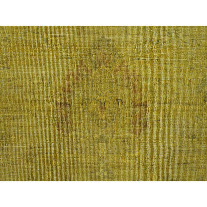 Overdyed & Vintage Wool Hand Knotted Rug Yellow 7.7x9.7 -O020369