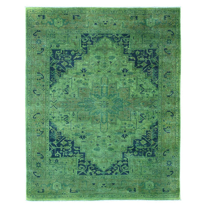 Overdyed & Vintage Wool Hand Knotted Rug Green 7.9x9.8 -O020371