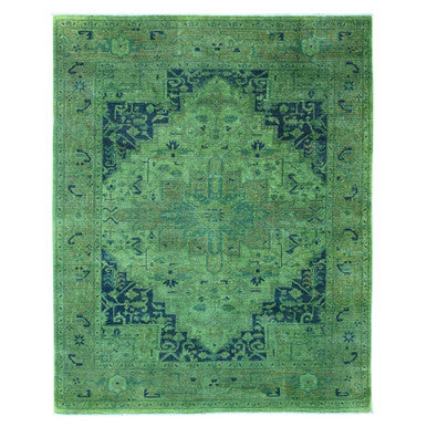 Overdyed & Vintage Wool Hand Knotted Rug Green 7.9x9.8 -O020371