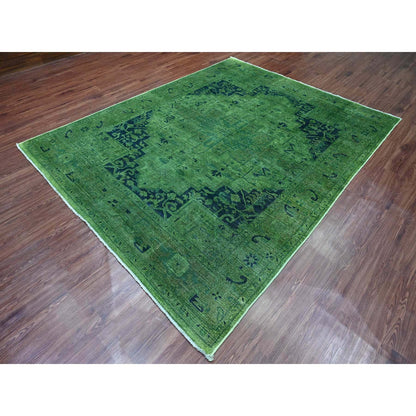 Overdyed & Vintage Wool Hand Knotted Rug Green 7.9x9.8 -O020371