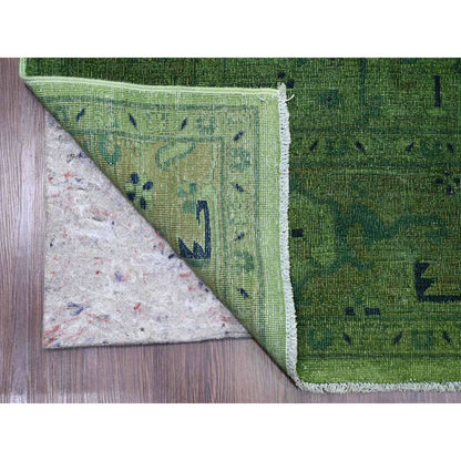 Overdyed & Vintage Wool Hand Knotted Rug Green 7.9x9.8 -O020371