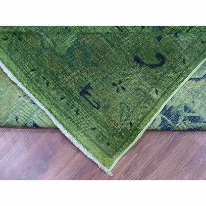 Overdyed & Vintage Wool Hand Knotted Rug Green 7.9x9.8 -O020371