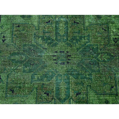 Overdyed & Vintage Wool Hand Knotted Rug Green 7.9x9.8 -O020371
