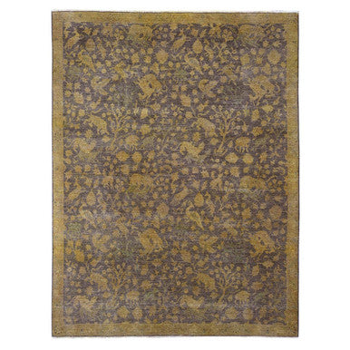 Overdyed & Vintage Wool Hand Knotted Rug Brown 7.8x10.1 -O020372